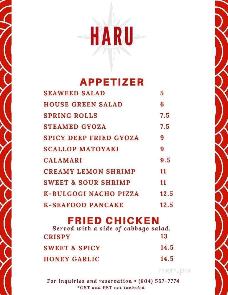 Haru Fusion Cuisine - Squamish, BC menu_pic