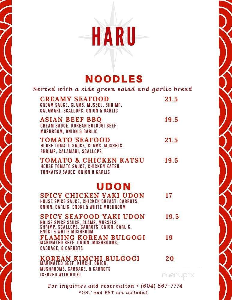 Haru Fusion Cuisine - Squamish, BC menu_pic