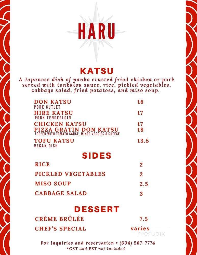 Haru Fusion Cuisine - Squamish, BC menu_pic