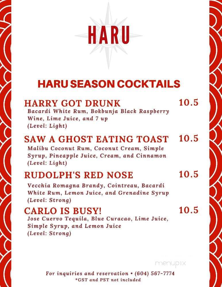 Haru Fusion Cuisine - Squamish, BC menu_pic