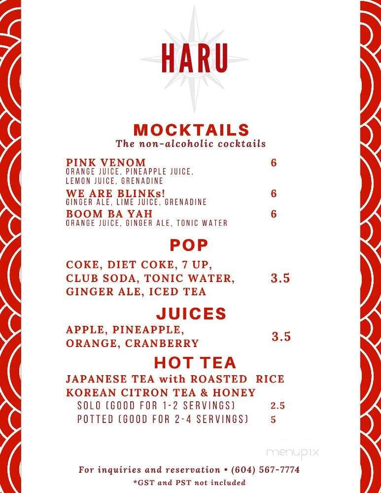 Haru Fusion Cuisine - Squamish, BC menu_pic