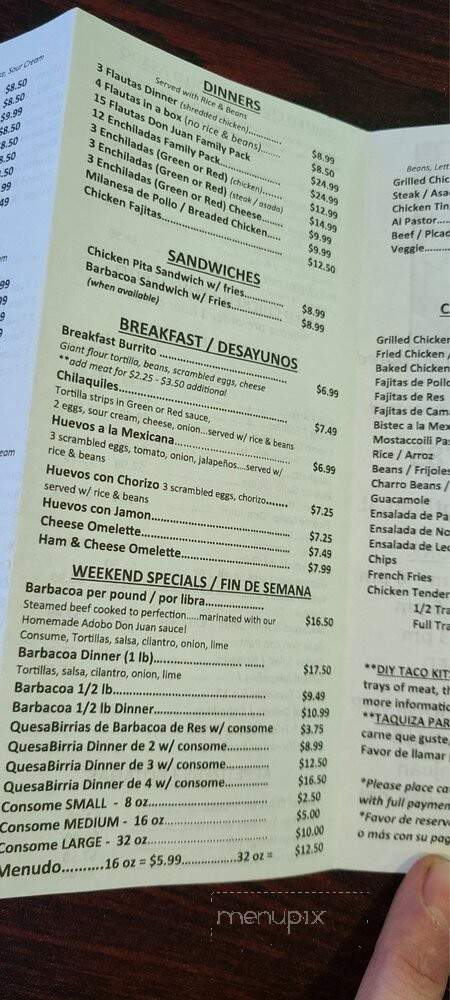 Pollo Asado Don Juan - Midlothian, IL menu_pic