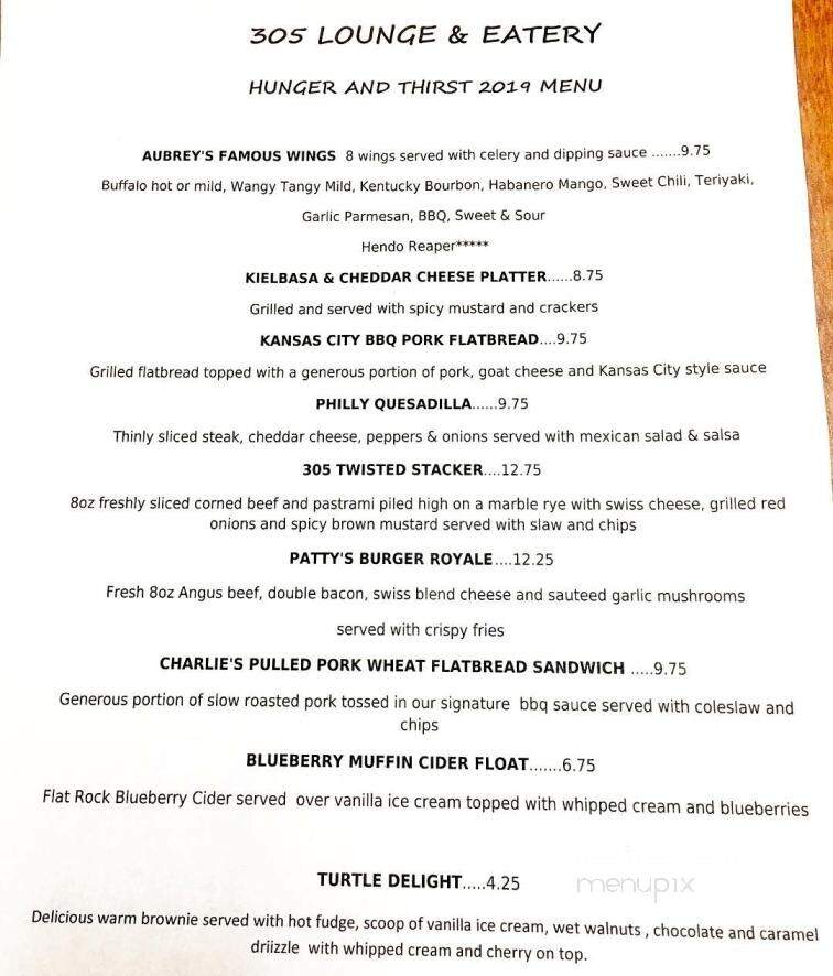 305 Lounge and Eatery - Hendersonville, NC menu_pic