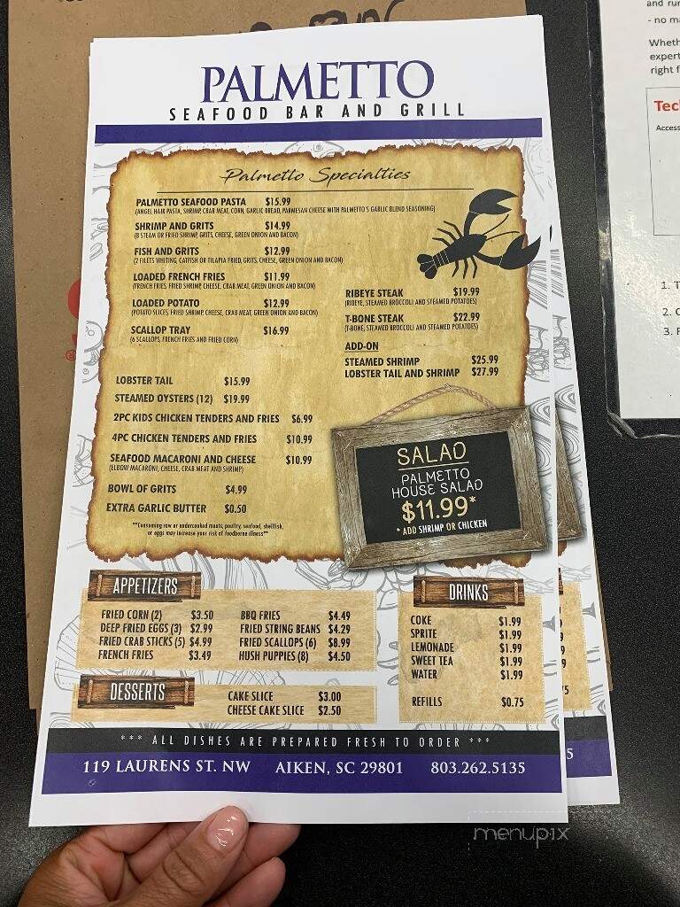 Palmetto Seafood Bar & Grill - Aiken, SC menu_pic