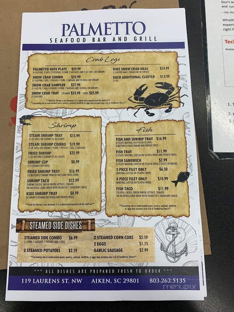 Palmetto Seafood Bar & Grill - Aiken, SC menu_pic