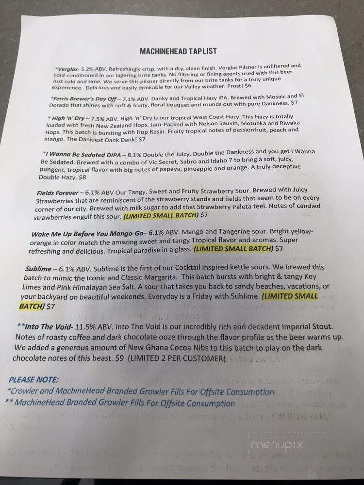 MachineHead Brewing - Clovis, CA menu_pic