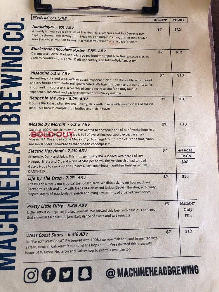 MachineHead Brewing - Clovis, CA menu_pic