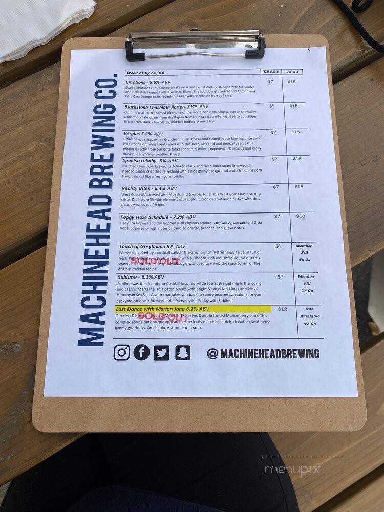 MachineHead Brewing - Clovis, CA menu_pic