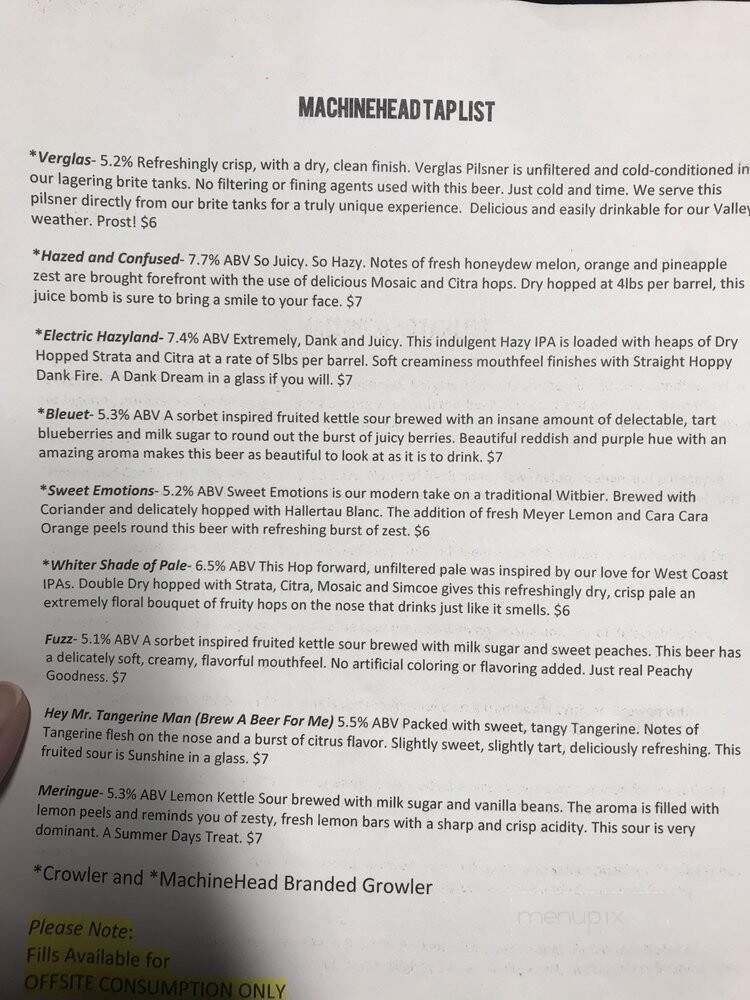 MachineHead Brewing - Clovis, CA menu_pic