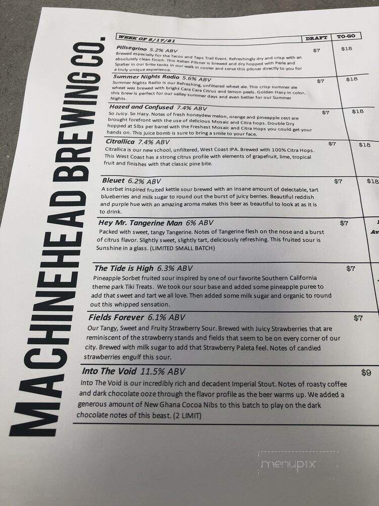 MachineHead Brewing - Clovis, CA menu_pic