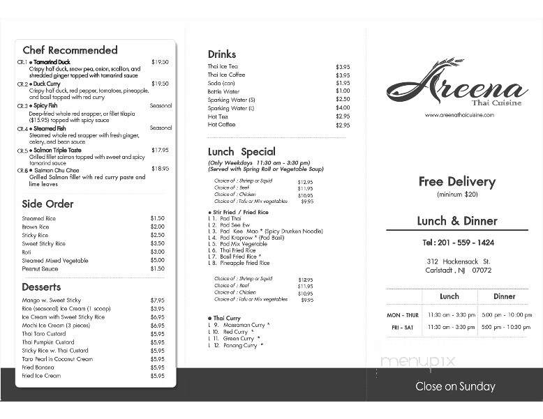 Areena Thai Cuisine - Carlstadt, NJ menu_pic