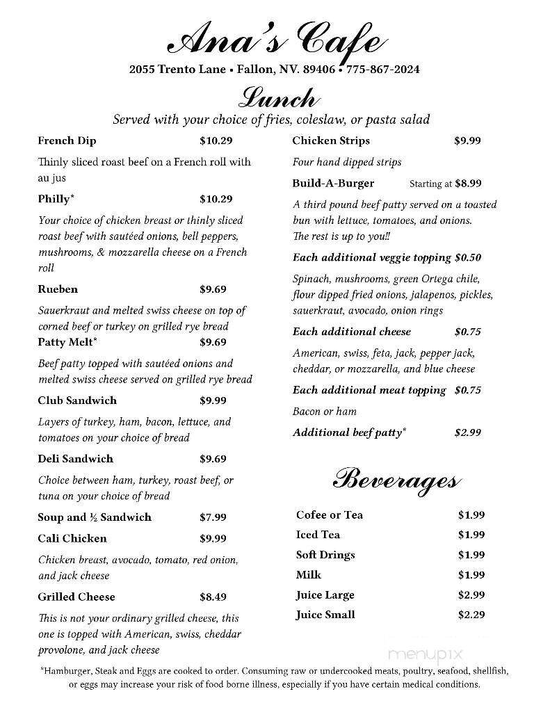 Ana's Cafe - Fallon, NV menu_pic