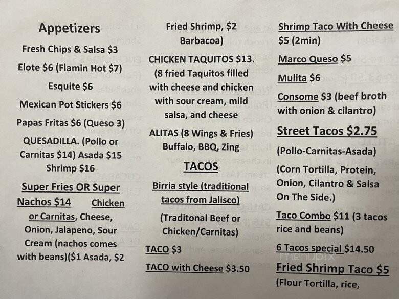 Marco's Cantina - Tacoma, WA menu_pic