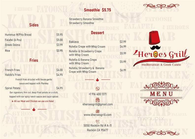 4 Heroes Grill - Rocklin, CA menu_pic