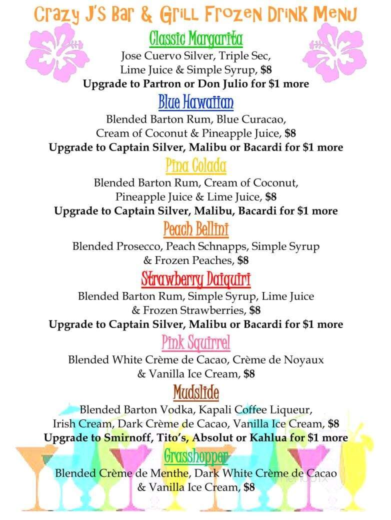 Crazy J's Bar & Grill - Sauk Centre, MN menu_pic
