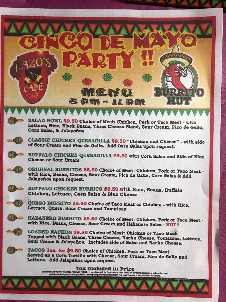 Lazo's Cafe - Southbridge, MA menu_pic