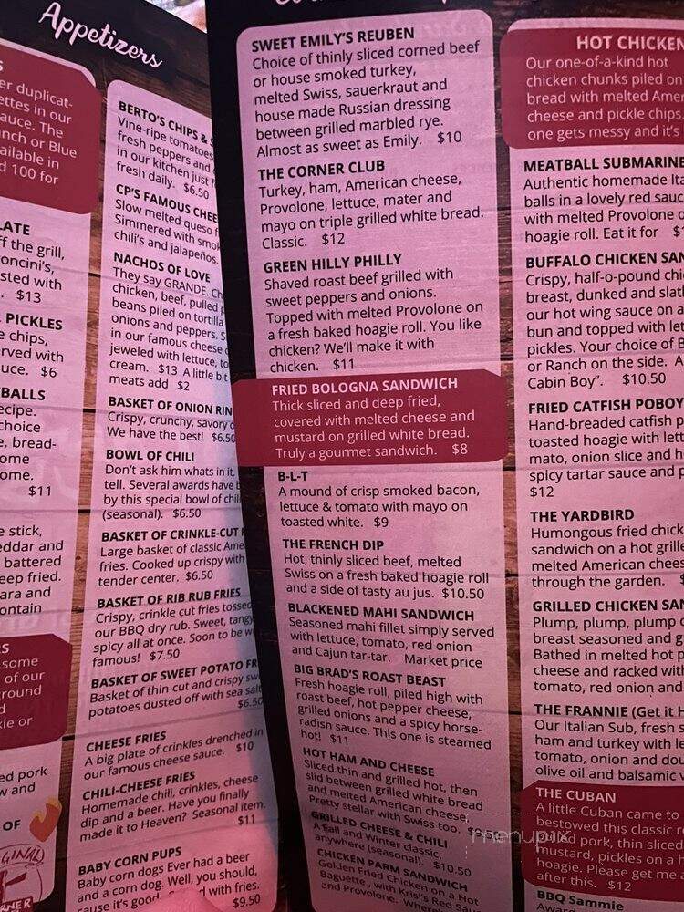 Corner Pub, Green Hills - Nashville, TN menu_pic