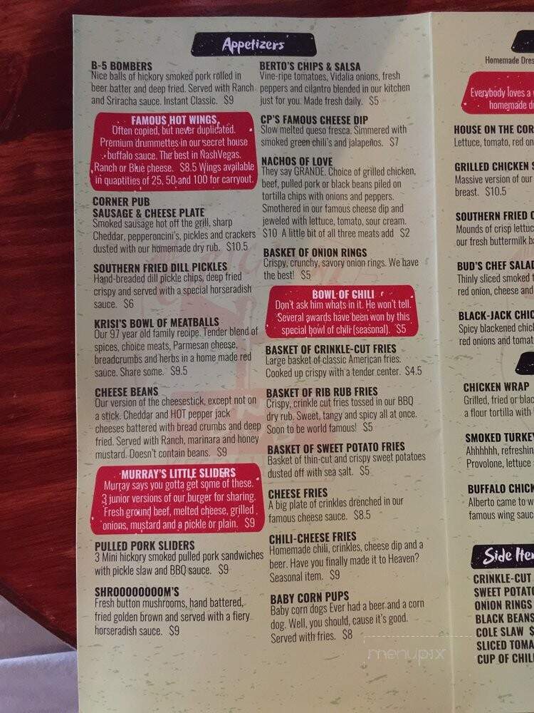 Corner Pub, Green Hills - Nashville, TN menu_pic