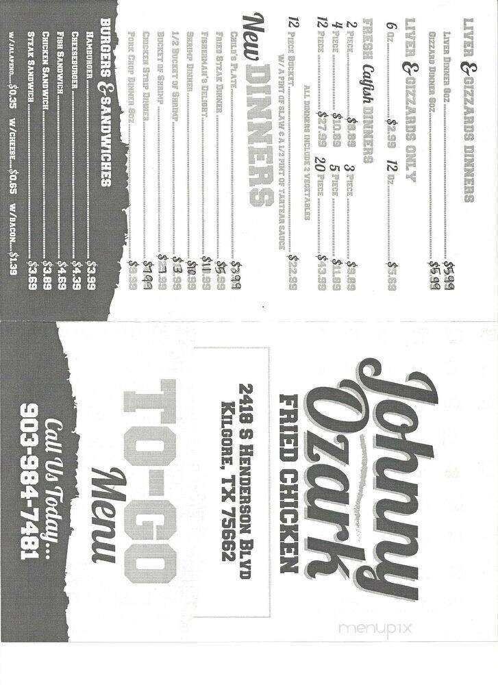 Johnny's Fried Chicken - Henderson, TX menu_pic