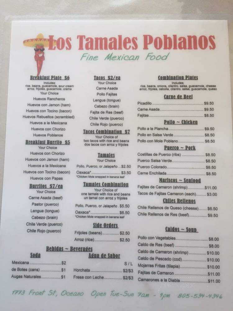 Los Tamales Poblanos - Oceano, CA menu_pic