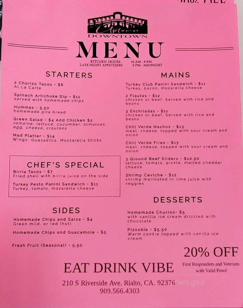 Uptown Downtown Bar and Grill - Rialto, CA menu_pic