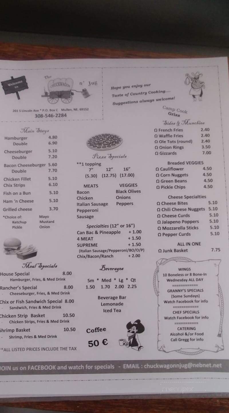 Chuckwagon 'n' Jug - Mullen, NE menu_pic