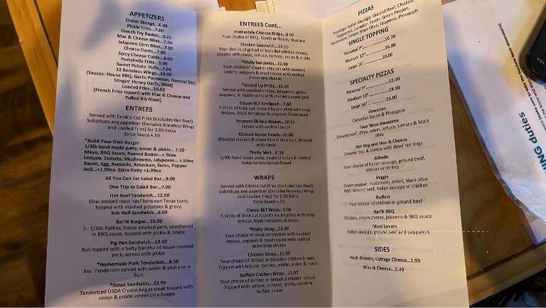 The Barn and Grill - Carson, IA menu_pic