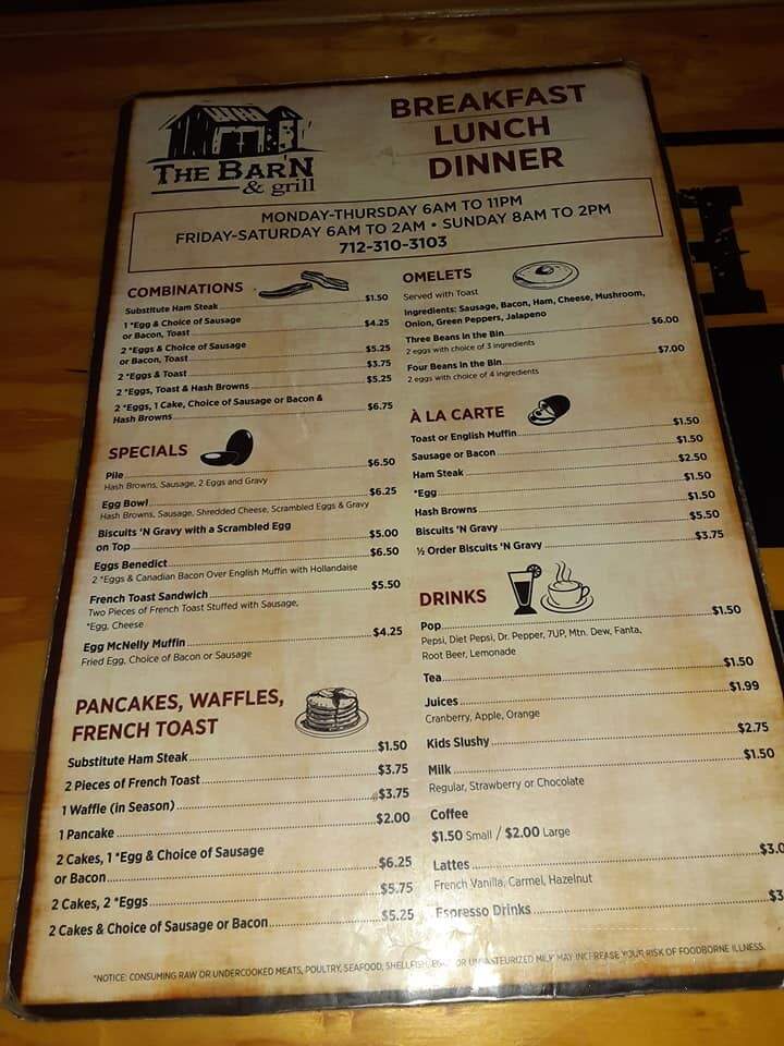 The Barn and Grill - Carson, IA menu_pic