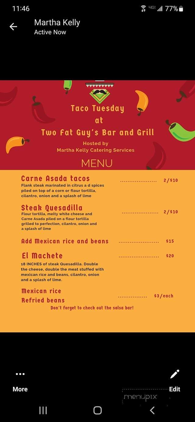 Two Fat Guys Bar and Grill - Marenisco, MI menu_pic