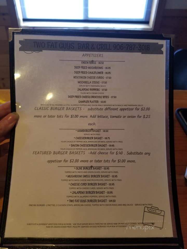 Two Fat Guys Bar and Grill - Marenisco, MI menu_pic