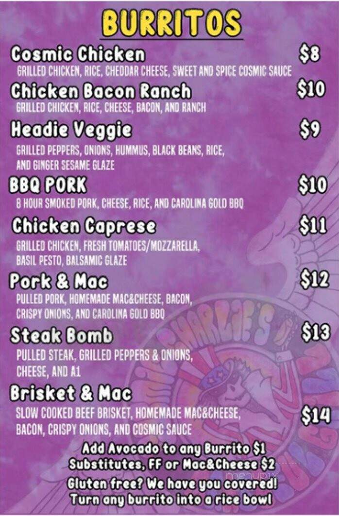 Cosmic Charlie's Grateful Grill - Folly Beach, SC menu_pic