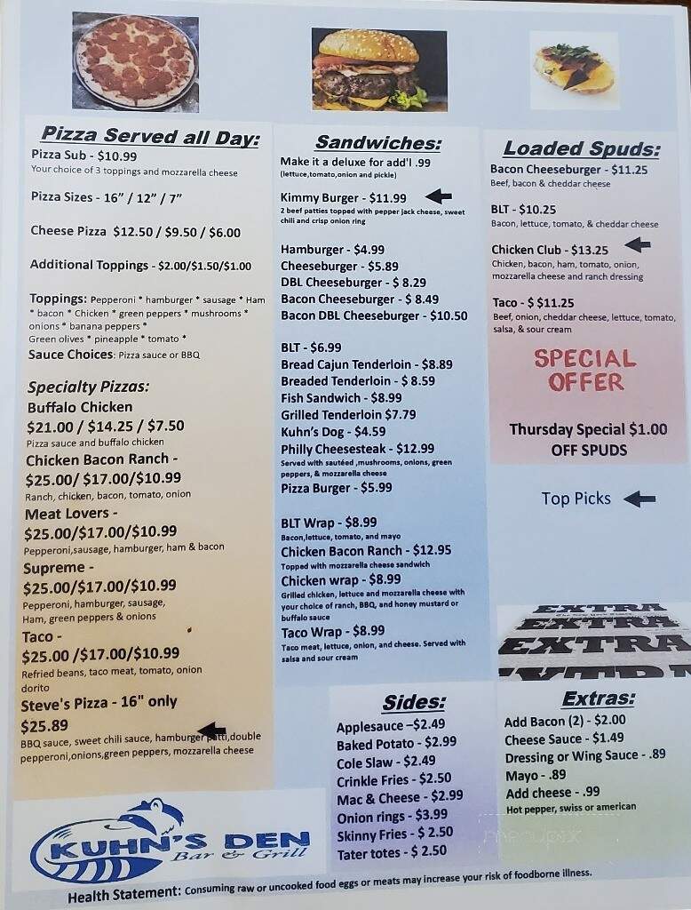 Kuhns Den - Geneva, IN menu_pic