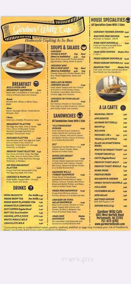 Gardner Willz Cafe - Portsmouth, VA menu_pic