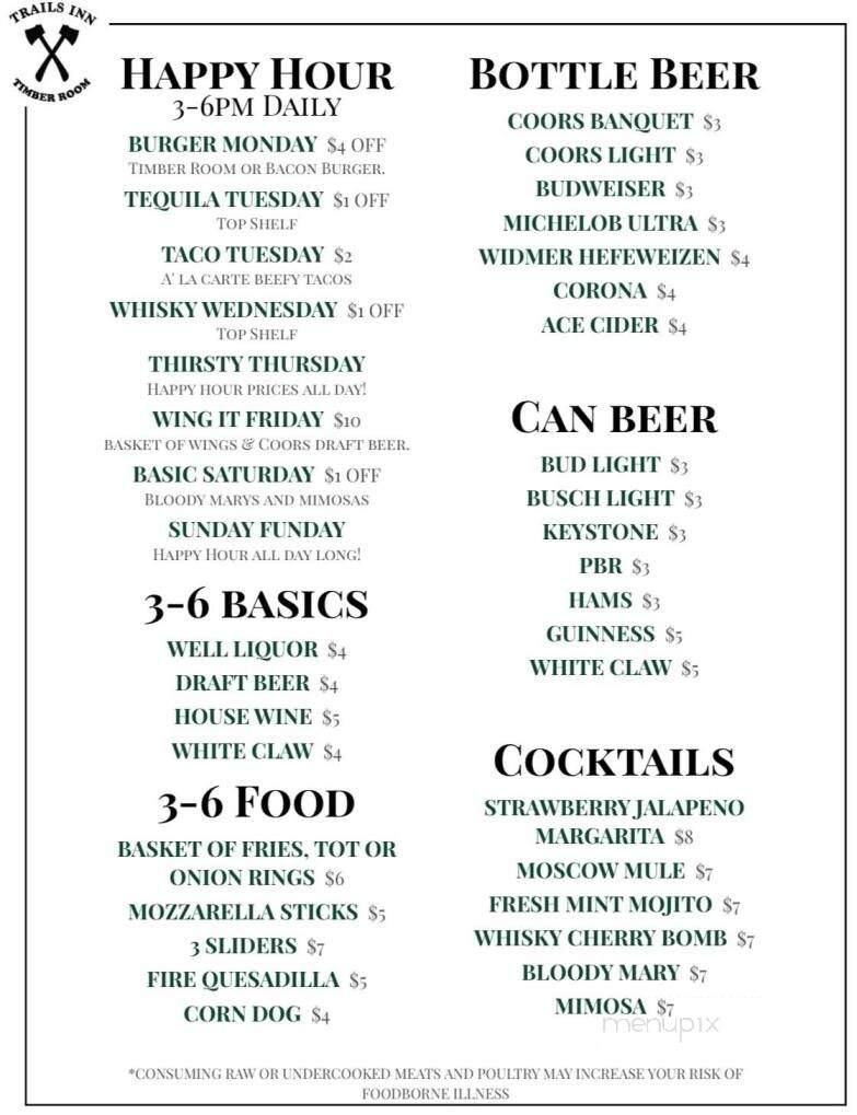 Trails Inn Cafe & Timber Room - Estacada, OR menu_pic