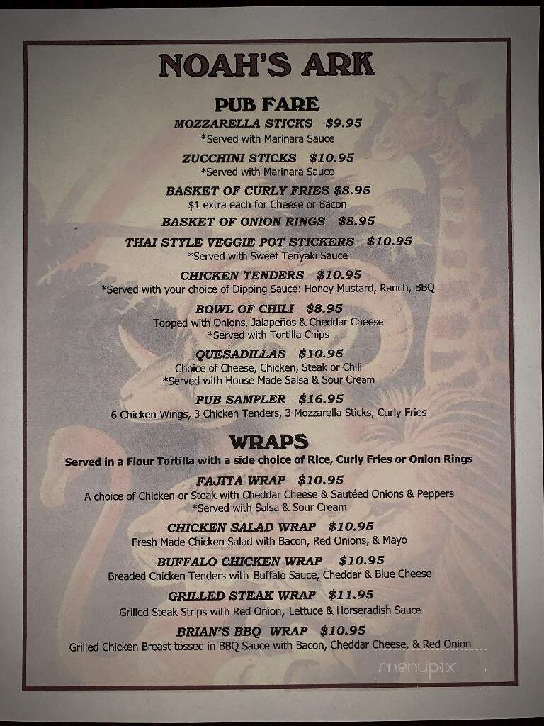 Noah's Ark - Poughkeepsie, NY menu_pic