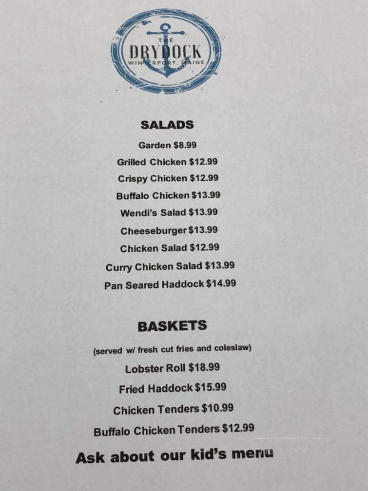 Drydock Restaurant - Winterport, ME menu_pic