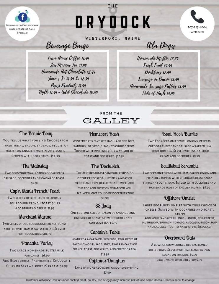 Drydock Restaurant - Winterport, ME menu_pic