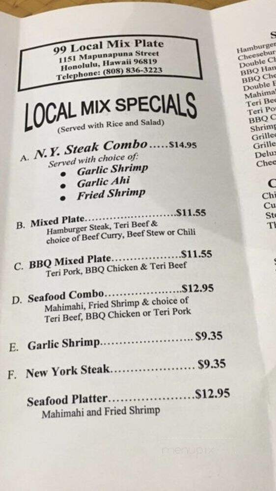 99 Local Mix Plate - Honolulu, HI menu_pic