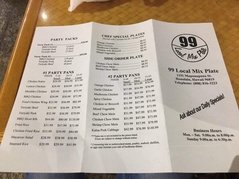 99 Local Mix Plate - Honolulu, HI menu_pic