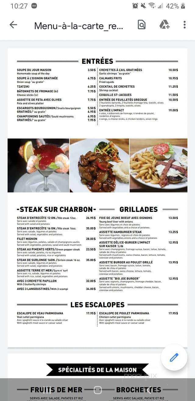 Restaurant Limpact - Saint-Hubert, QC menu_pic