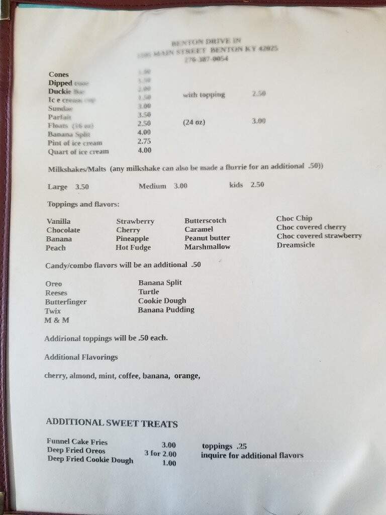 Benton Drive In - Benton, KY menu_pic
