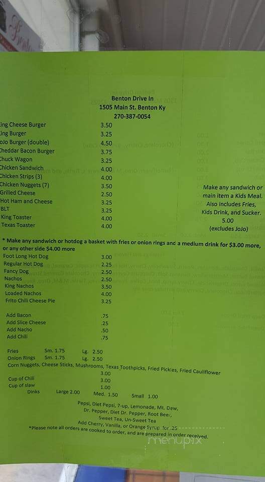 Benton Drive In - Benton, KY menu_pic