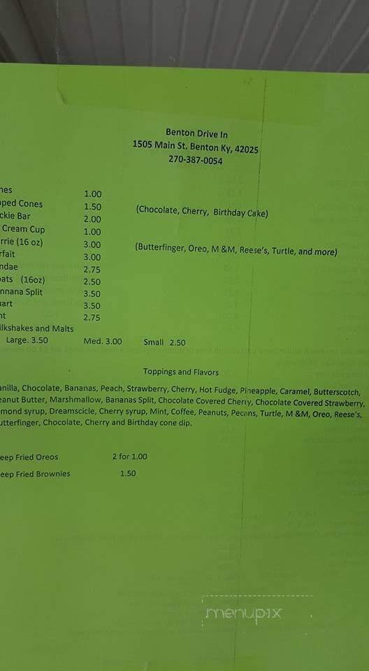 Benton Drive In - Benton, KY menu_pic
