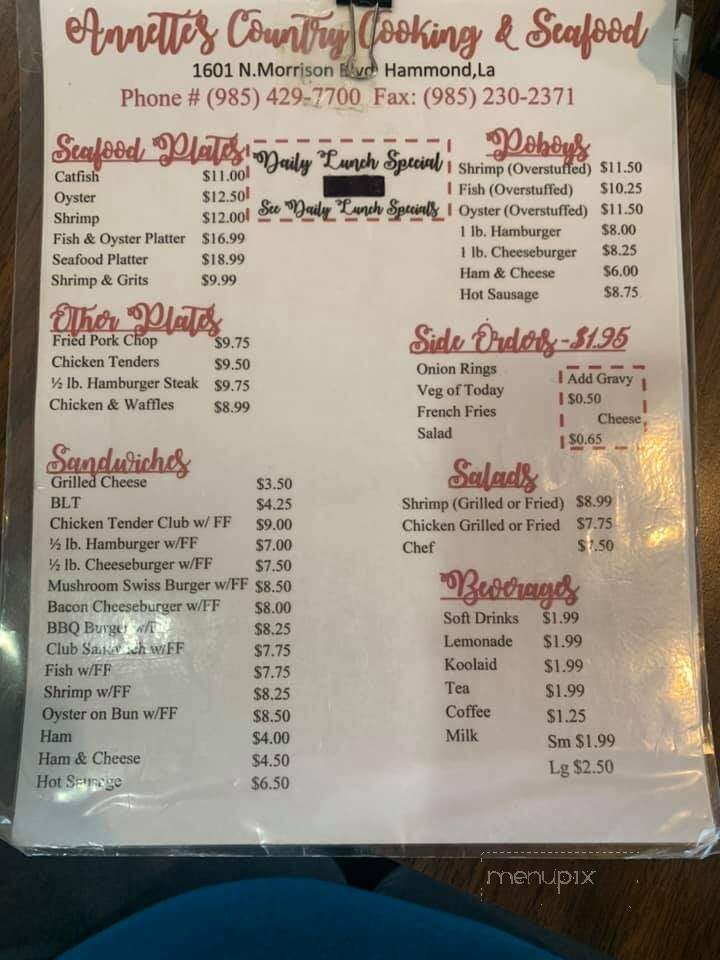 Annette's Country Cookin - Hammond, LA menu_pic