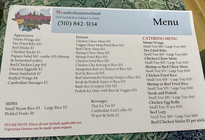 Cambodian Street Food - Oakland, CA menu_pic