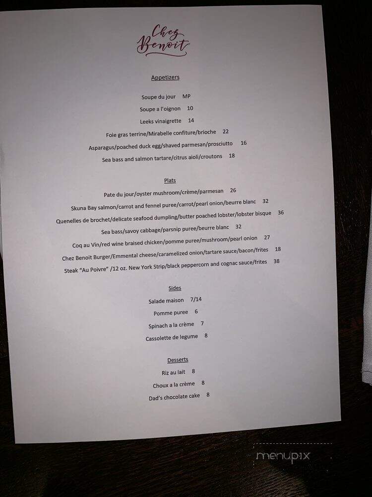 Chez Benoit Bistro - Highland Park, IL menu_pic