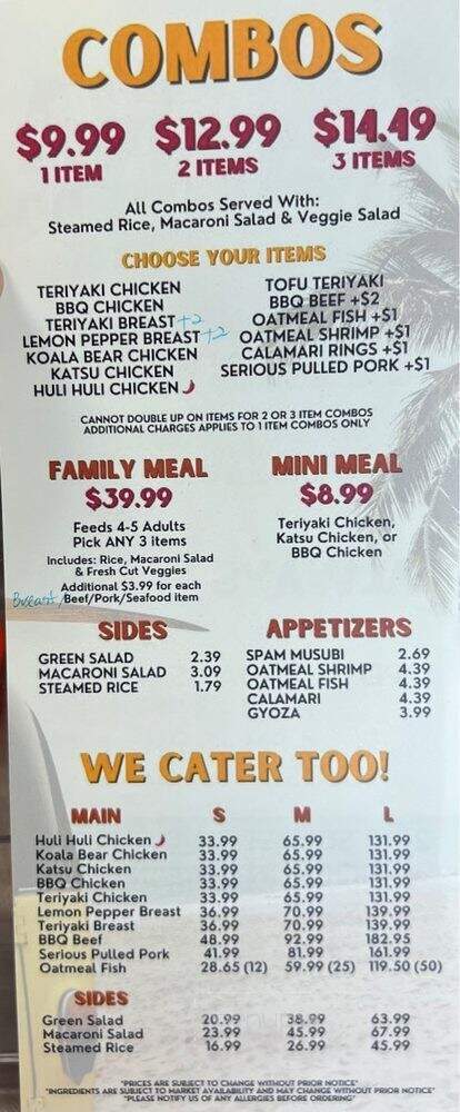 Hana Hawaiian BBQ - Rocklin, CA menu_pic