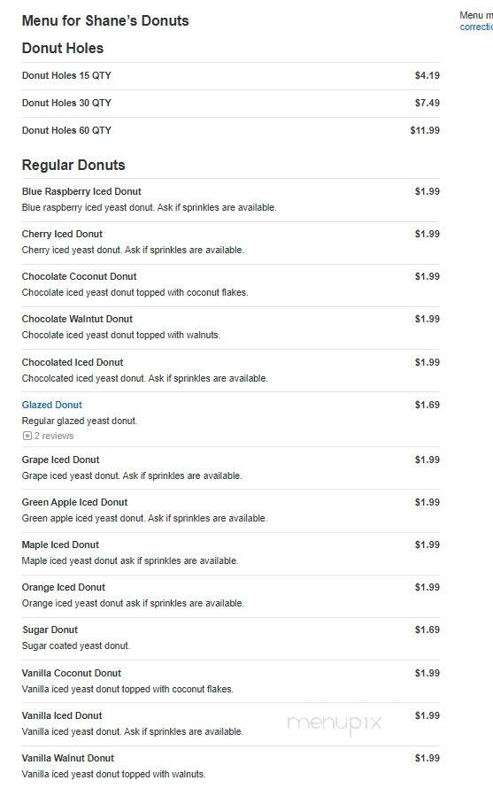 Shane's Donuts - Murray, UT menu_pic