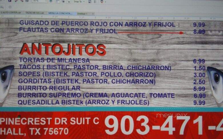 Mariscos La Conchita - Marshall, TX menu_pic