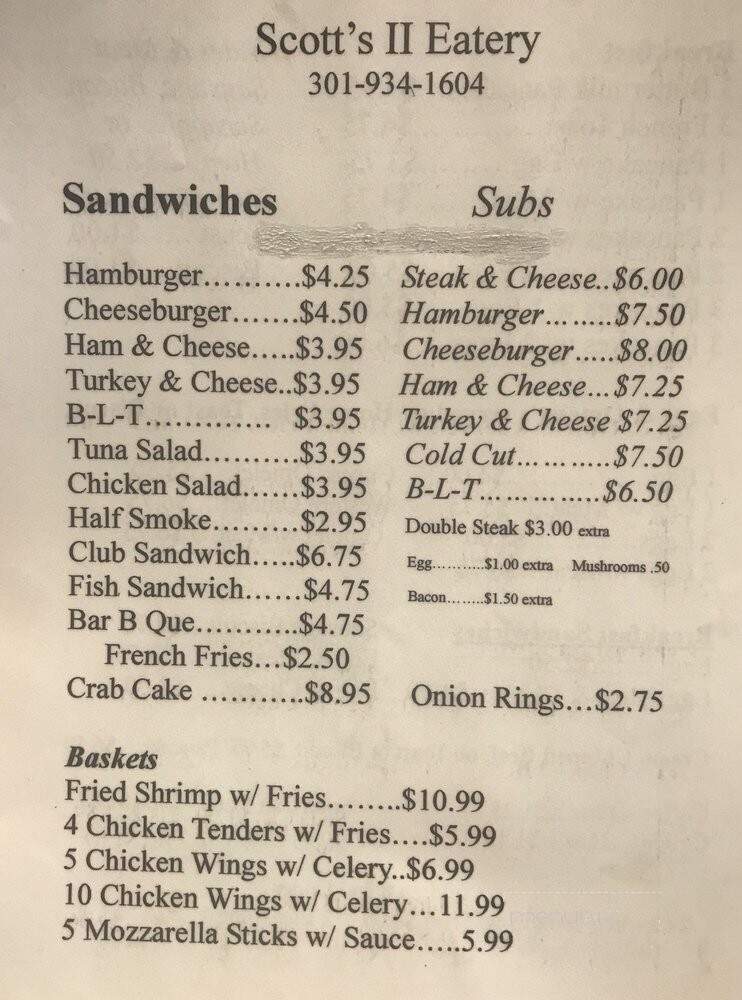 Scott's II Eatery - Welcome, MD menu_pic